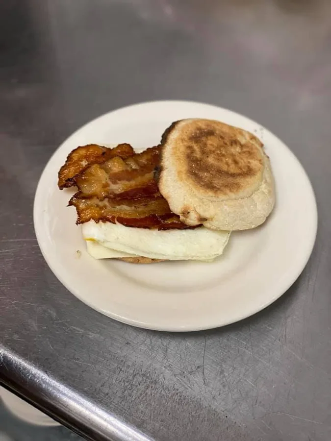 Bacon and egg english muffin sandwich