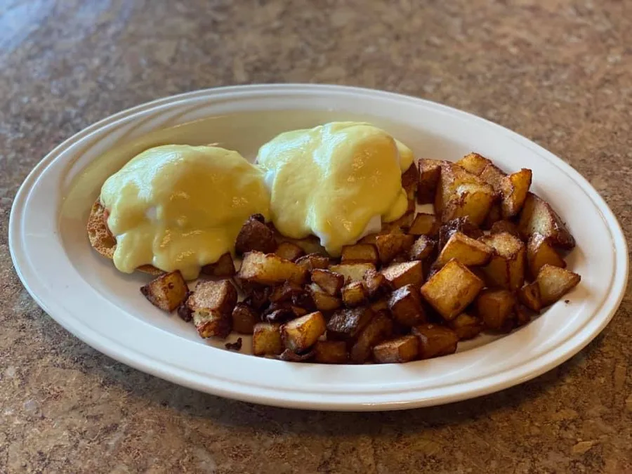 Eggs Benedict with homefries at Apazidis Family Restaurant